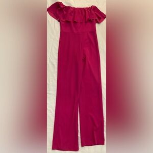 bebe Fuchsia Off-Shoulder Jumpsuit